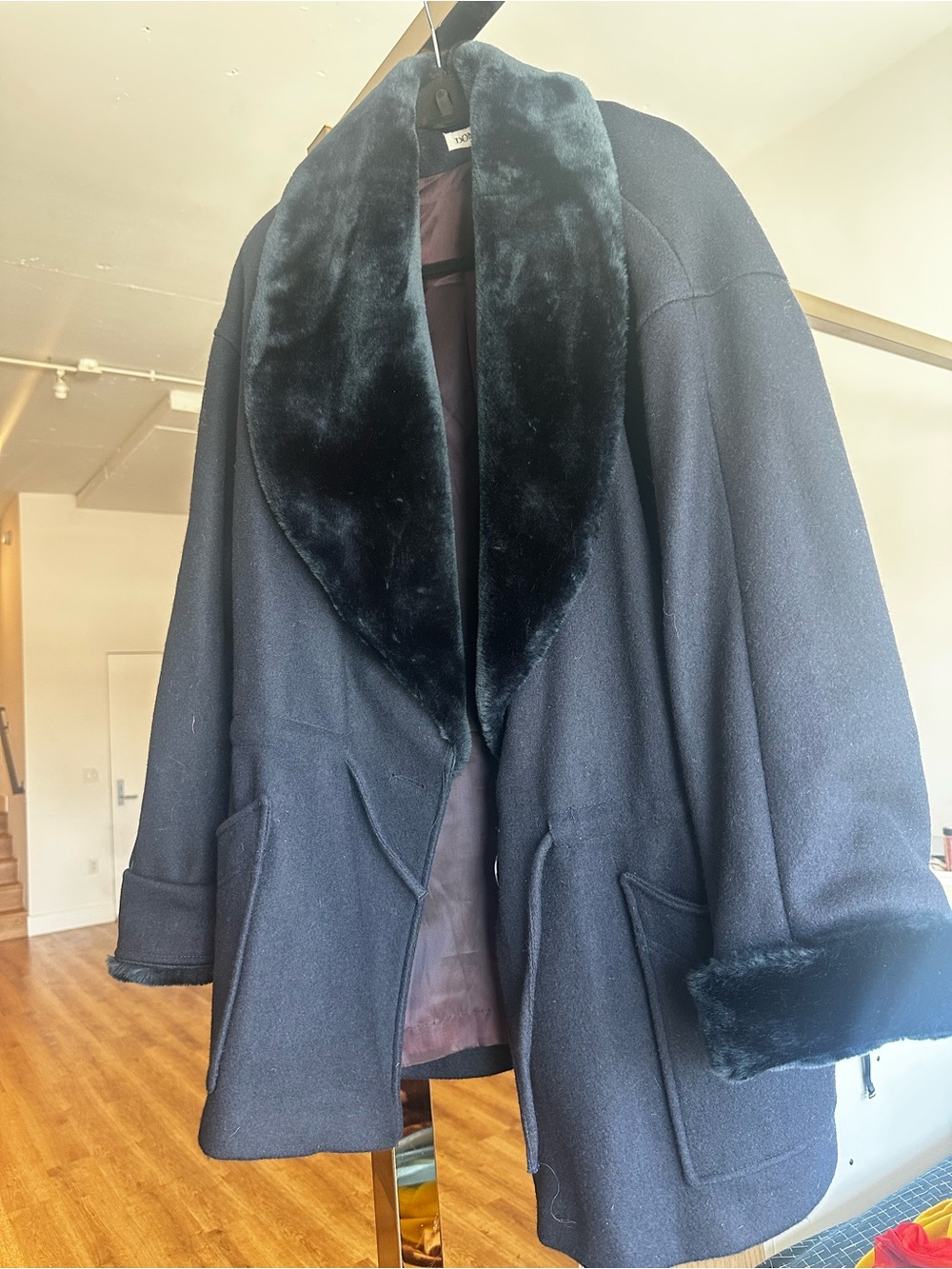 Donny Brook Women's Navy Faux Fur Collar Coat